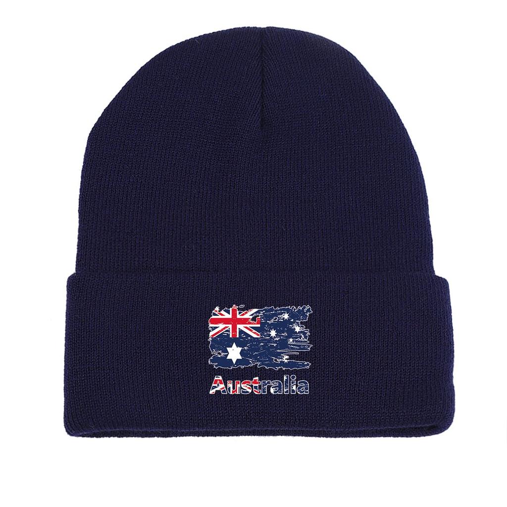 Flag of Australia Print Knitted Cap Beanie, Patriotic Woman Cap Candy Color Stretchy Simple Bobble Hat Knit Hat Beanie