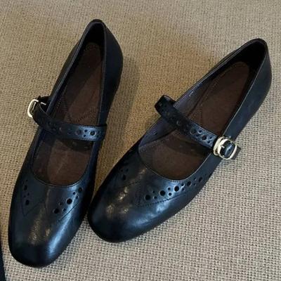 Модная обувь Мэри Джейн из кожи для женщин 2025 Новый стиль Ручная работа Высокое качество Средний каблук Одинарная обувь Женская офисная нарядная женская обувь