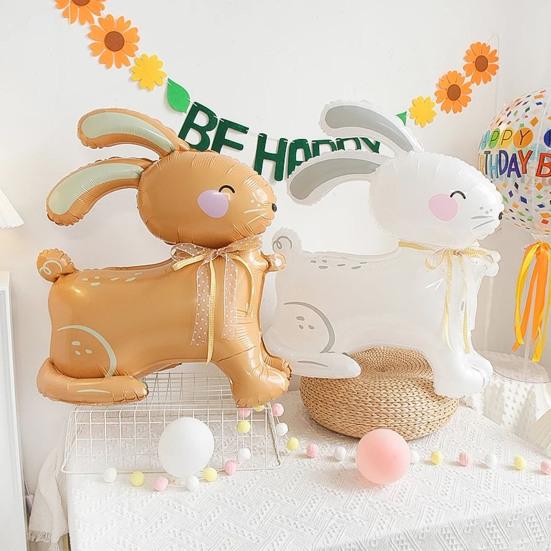 Rabbit Balloon Party Themed Scene Layout Lovely Cartoon Animal Inflatable Toy Ornament 4D Standing Easter Bunny Aluminum Foil Balloon Party Decoration