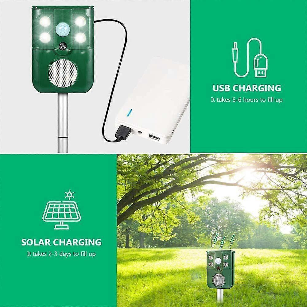 Ultrasonic Cat Repeller, Solar Battery Powered Fox Deterrent Repeller, Rechargeable Outdoor Waterproof Dog Repeller with Motion Sensor for Garden