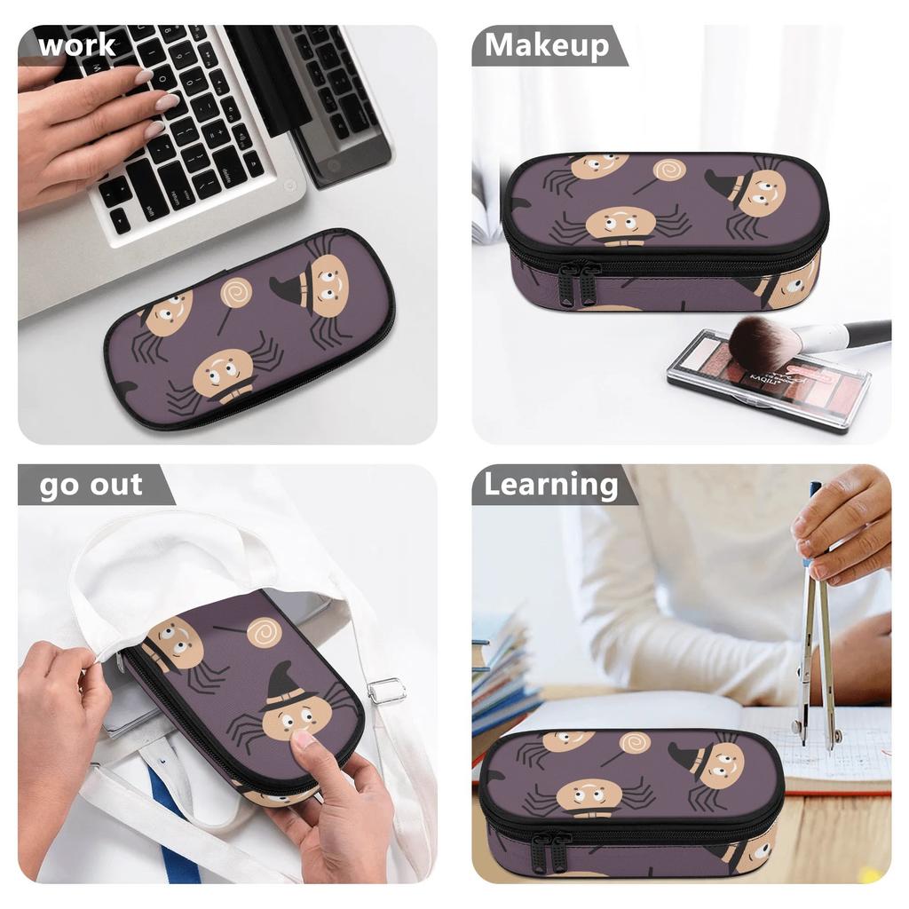 Pencil Pouch Neat Design Scratch Resistant Polyester Zipper Closure with Mesh Pocket Removable Divider and Pen Slots for Students