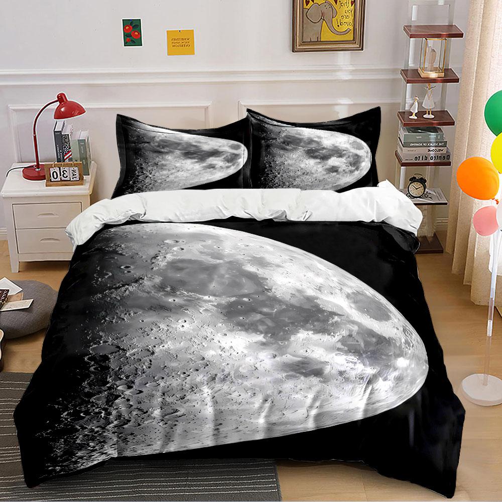 Moon Crater Print Design Bedding Duvet Cover Set (1*Duvet Cover 2*Pillowcases, without duvet insert)