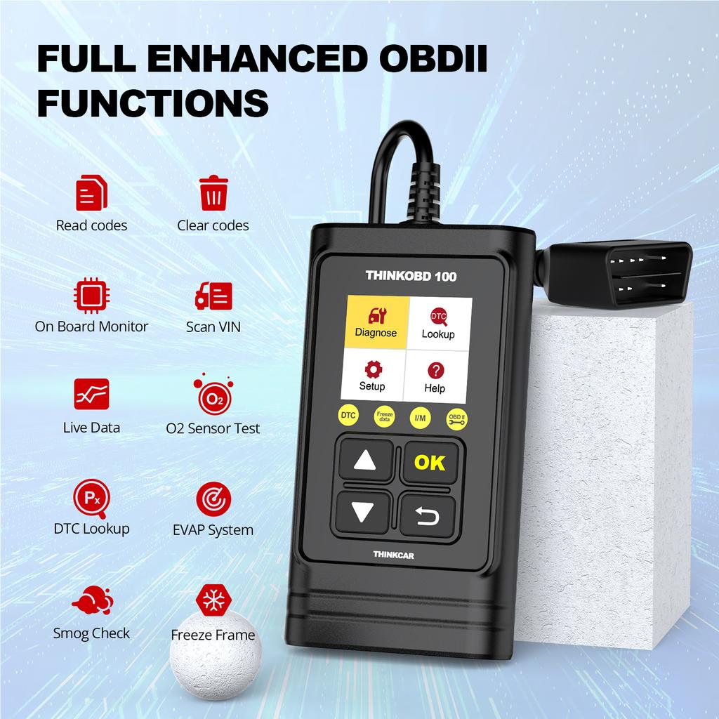 THINKCAR THINKOBD 100 Автомобильный OBD2 сканер Читатель кодов ошибок автомобиля Сброс кодов Тест на выбросы 10 режимов OBD 2 Функция Автомобильная диагностика
