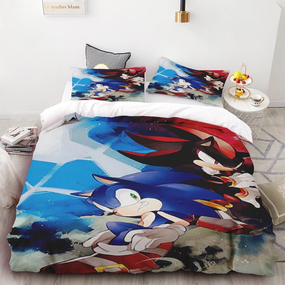 Kids Cartoon Duvet Cover Sonic Hedgehog Quilt Cover Three-piece Set Bedding Set Sonic Gifts Queen King Size
