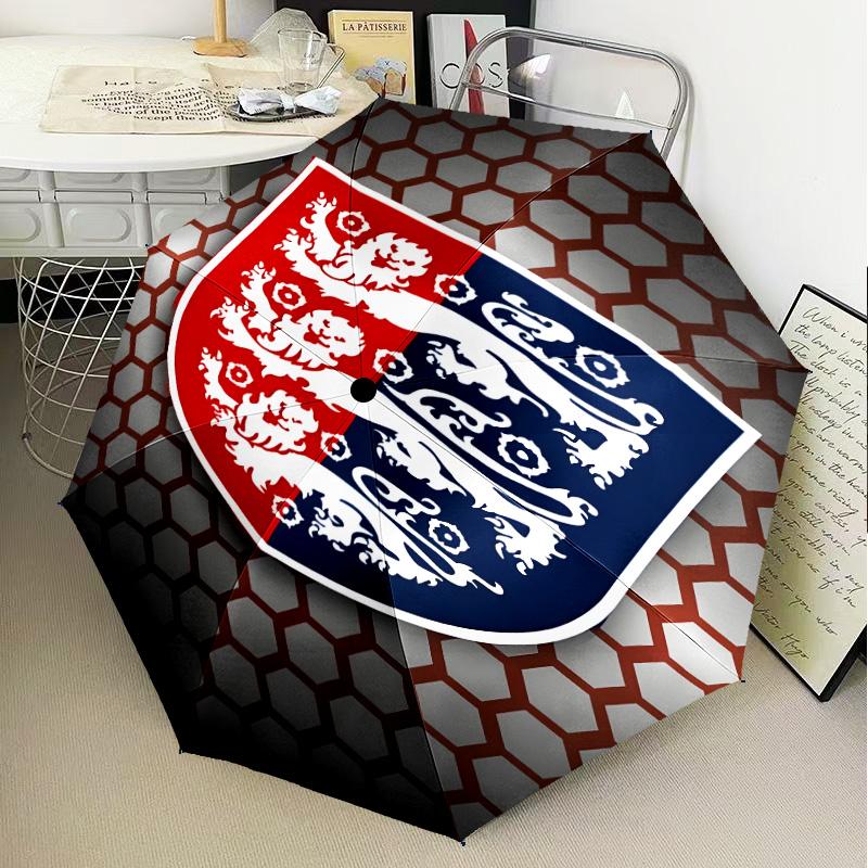 1PC England Football Crest Printed Umbrella Folding umbrella, automatic umbrella 8-Frame for Travel, camping Fan gifts Christmas Gifts