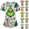 Women's Fashion V-Neck Short Sleeve With Pocket Christmas Print T-Shirt Top