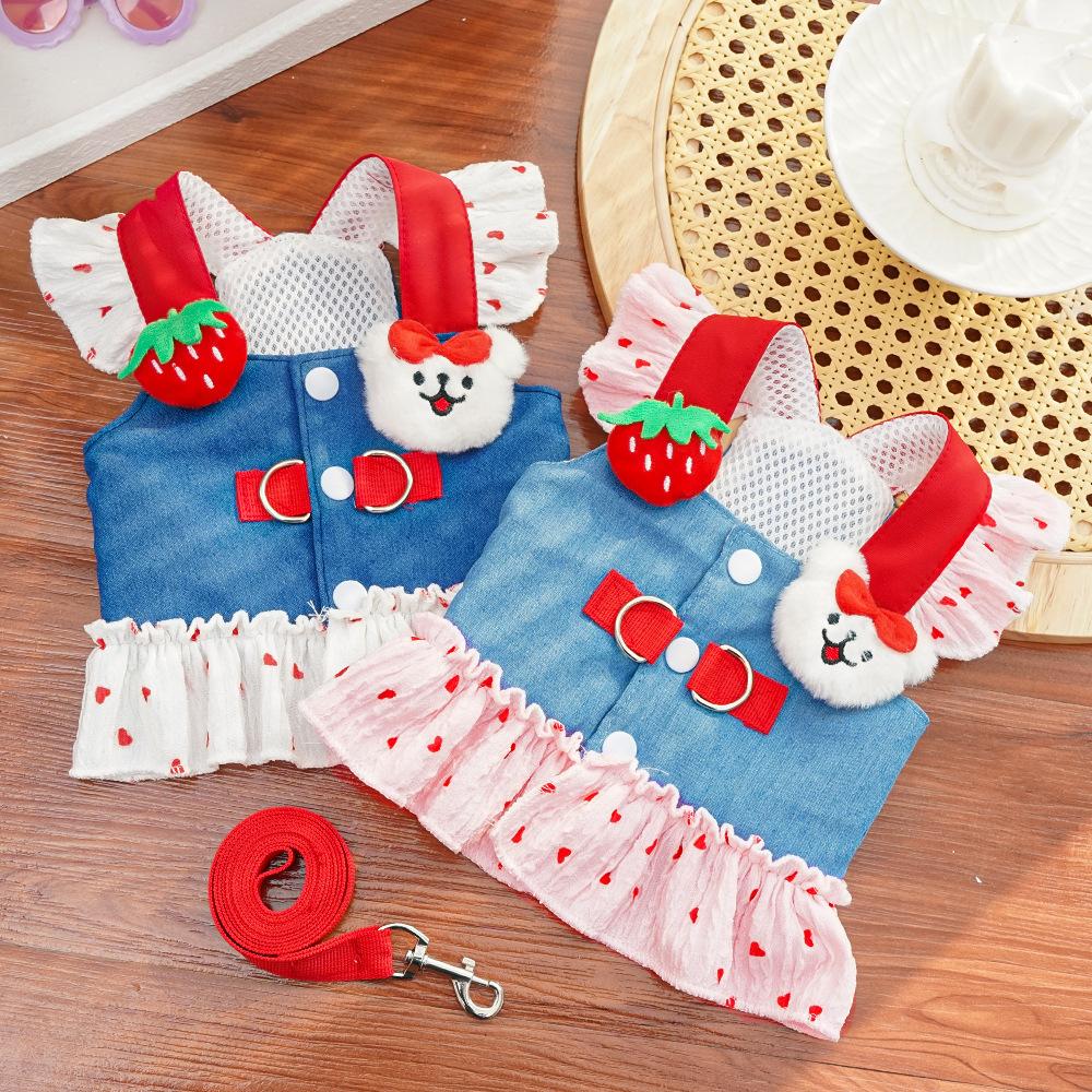 Chest Back Pet Dog Dog Cat Clothes Teddy Bigbear Dou Corgi Schnauzer Medium and Small Dog Lead Spring Dress