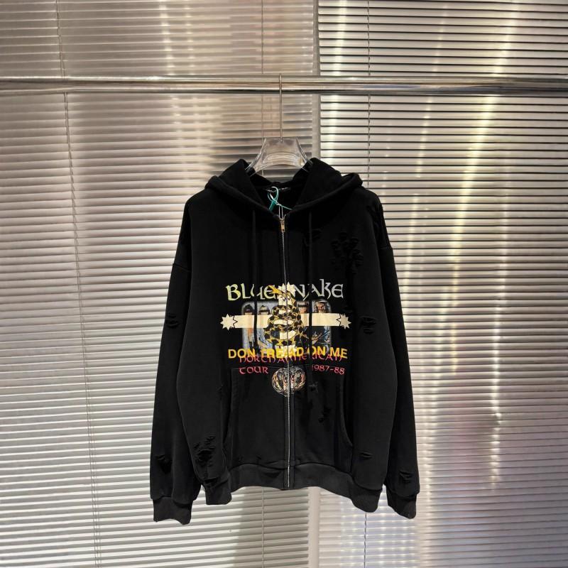 Mens Oversized Distressed Snake Limited Edition Band Print Hooded Zip-Up Sweatshirt Streetwear Fall 2025