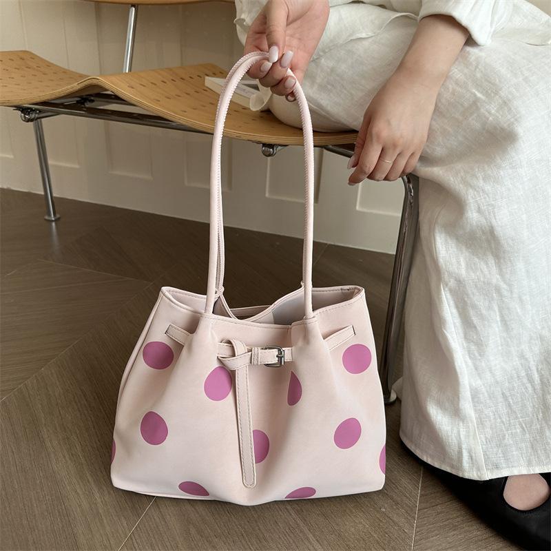 Polka Dot Shoulder Tote Bag Large Capacity Buckle Design For Daily Commuting Shopping