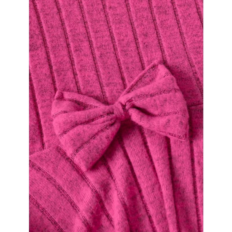 Шикарный комплект для девочек: платье с длинным рукавом и бантом и брюки - Уютная флисовая подкладка, однотонный, машинная стирка - Идеально для осени/зимы, идеально для улицы