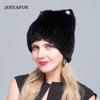Mink Fur Hat ForWomen Cute Cat Ear ThickWinter Hat Female Fashion Fur Knitted Beanie