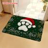 1pc, 2D Flat Printed Christmas Paw Print Entrance Doormat, Non-Slip Machine Washable Easy-to-Clean Polyester Mat, Suitable for Home and Outdoor Decora