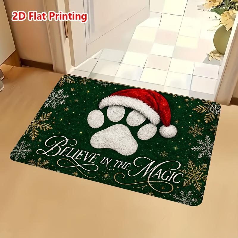 1pc, 2D Flat Printed Christmas Paw Print Entrance Doormat, Non-Slip Machine Washable Easy-to-Clean Polyester Mat, Suitable for Home and Outdoor Decora