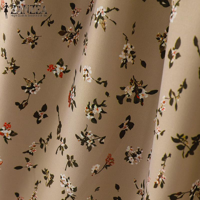 ZANZEA Женские повседневные кружевные блузки с круглым вырезом и цветочным принтом с длинным рукавом