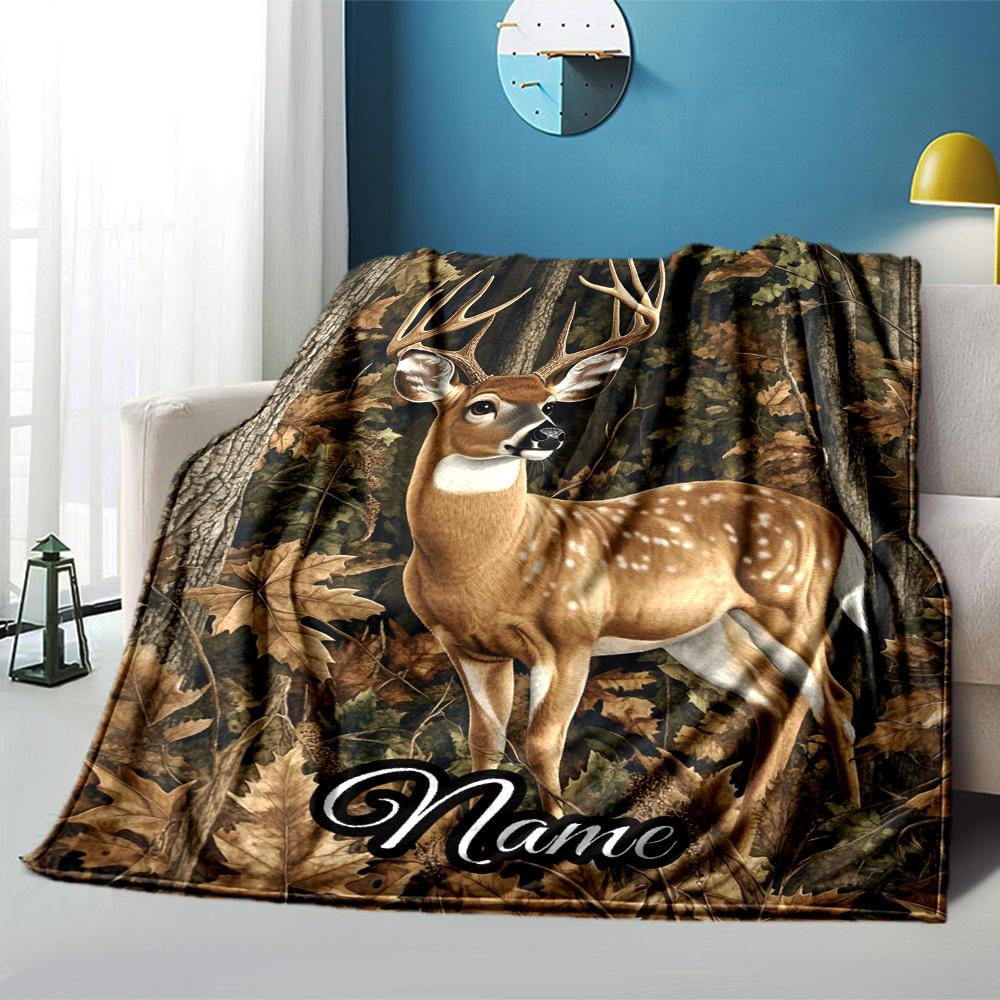 Deer In Forest Home Customize Your Name Blankets Comfortable Soft Lightweight Allseason Multipurpose Blanket For Picnics Sofas Offices Beds Gift T93