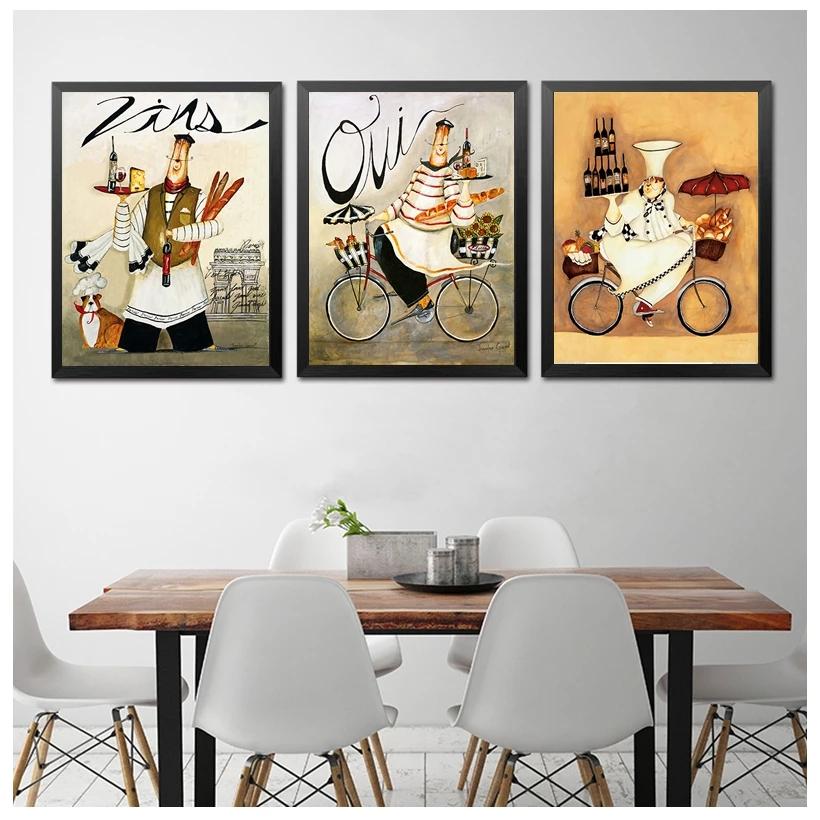Cartoon Funny Restaurant Decor Fat Bakery Cook Poster Kitchen Wall Art Print Picture Canvas Painting Home Coffee Shop Decor