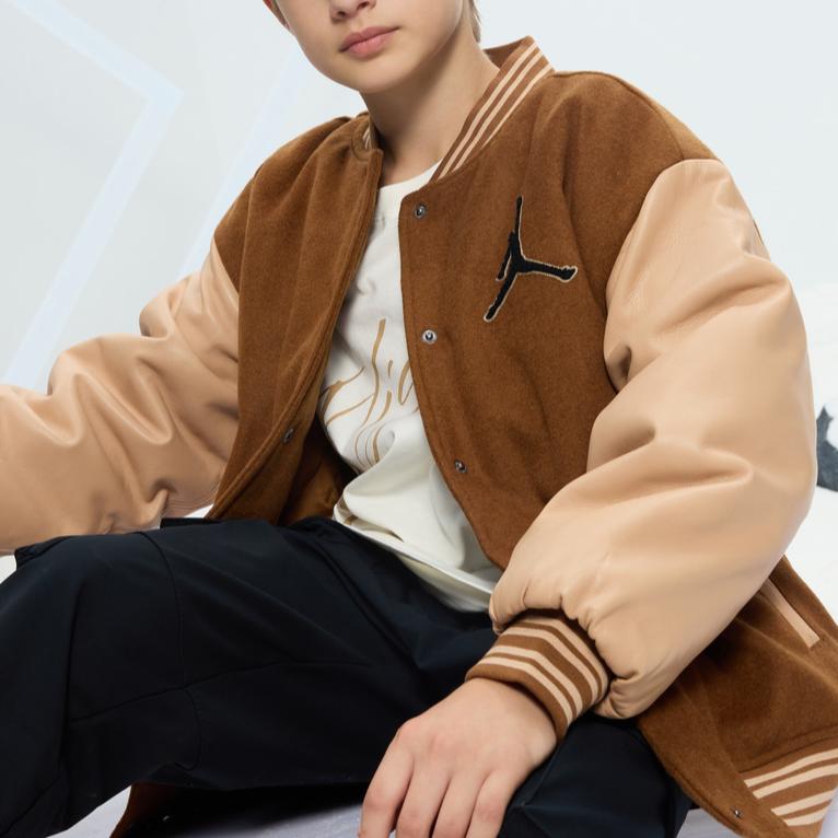 Jordan Модная свободная универсальная удобная хлопковая куртка с цветными блоками Детские куртки коричневого цвета JD2342020GS-001