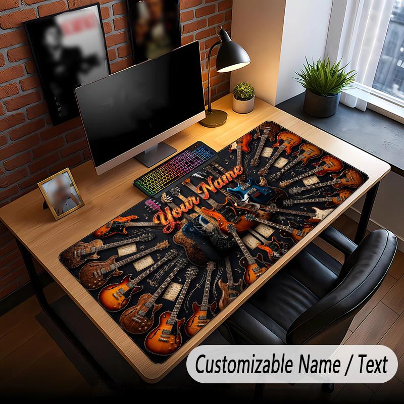 Music Guitar Theme Custom Mouse Pad Personalized With Name Text Customized Desk Mat For Office Home Decor