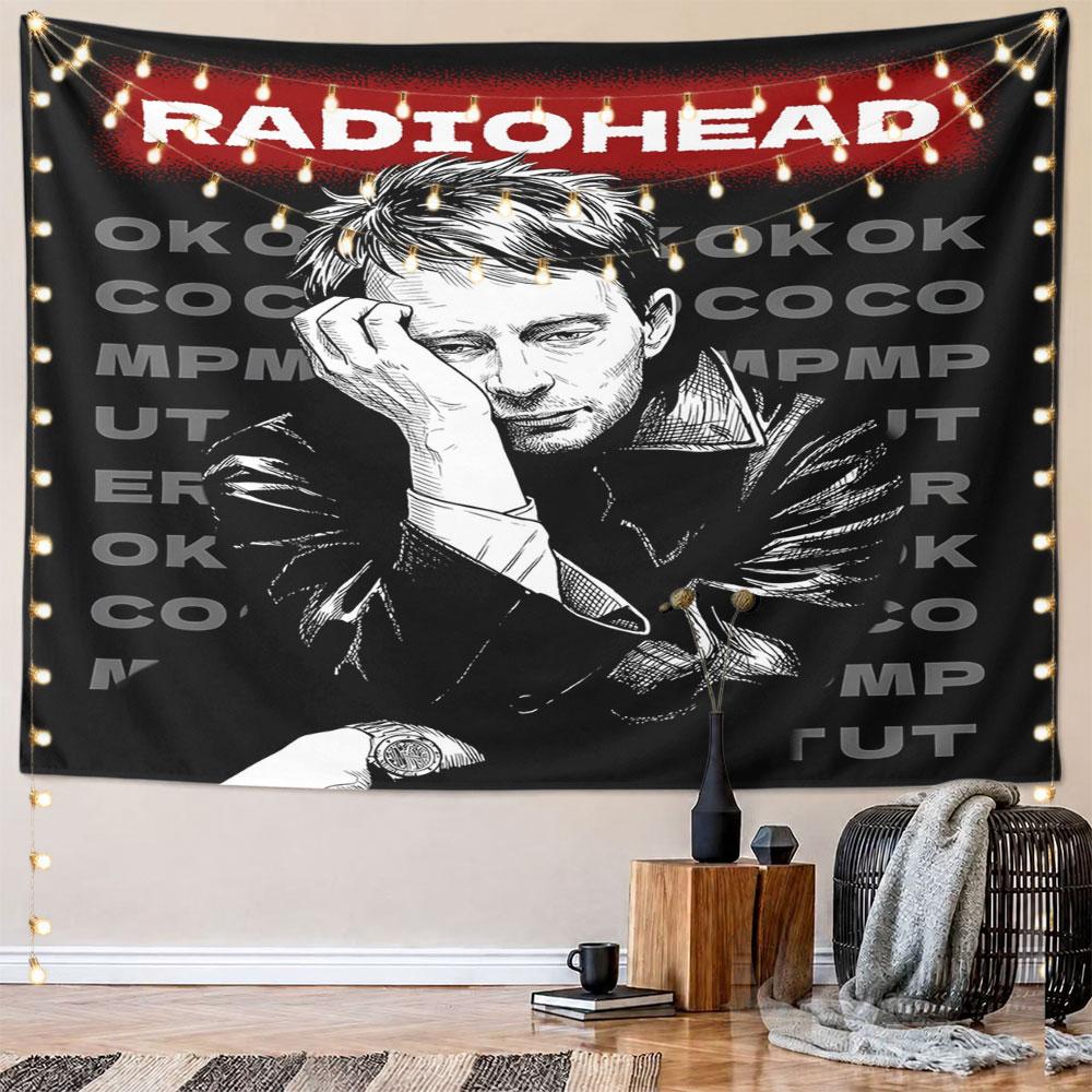Настенный гобелен Radiohead с черно-красным узором Декоративный гобелен Домашний декор для спальни и гостиной