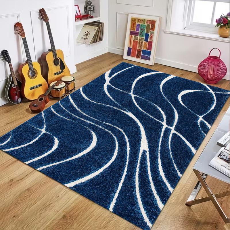 Modern Abstract Swirl Line Area Rug, Soft Wavy Pattern Floor Mat for Living Room Bedroom, Washable Non-Slip Home Decor Carpet