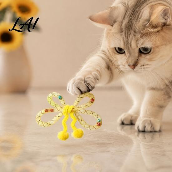 Plush Ball Teaser Toy Mesh Tube Cat Toy Butterfly Shape Interactive Chew with Bells Toys for Multi Households And Balls Flexible Indoor Cats Kittens