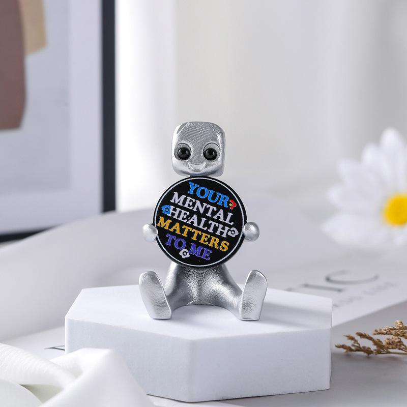 Cute Tiny Robot Figure with Slogan - Your Anxiety Is A Lying H*e Robot, Inspirational Cute Fun Office Desk Home Room Decorations