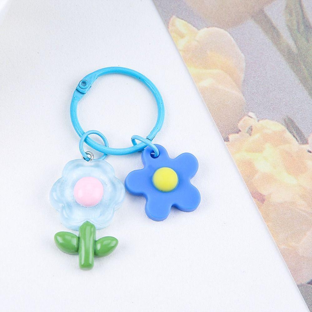Ins Acrylic Flower Key Chain Colorful Bag Pendant Accessories Portable Car Pendant Key Ring  Women
