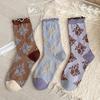 Ladies' Socks: Retro Autumn and Winter Pile Socks, Floral Lace Mid-calf Socks, Artistic and Fresh Cotton Socks, Color-blocking Relief Color Matching