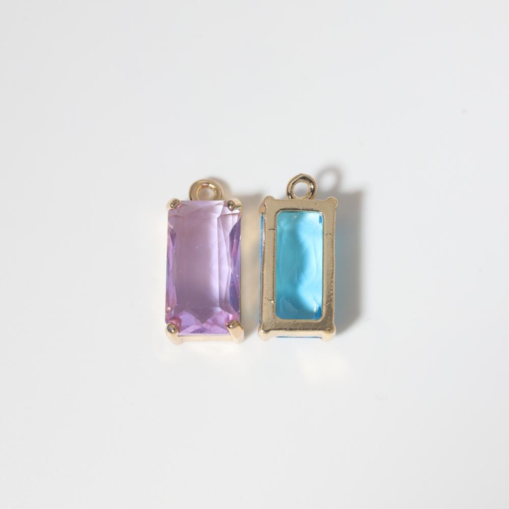 Rectangle Light Purple Synthetic Crystal Copper Charms, Golden Plated DIY Pendants for Earring Necklace Craft Making