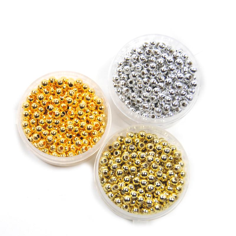 300pcs 3mm Hollow Plastic Beads for Fly Tying Nymph Scud Belly Eyes / Spinner Lure Beads Gold Silver Rainbow Color
