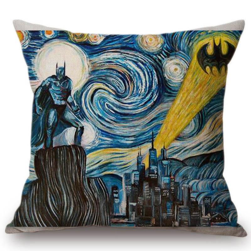 Van Gogh Starry Night Oil Painting Funny Art Castle Witch Home Decor Pillow Cover Tardis Peter Pan Creative Linen Cushion Cover