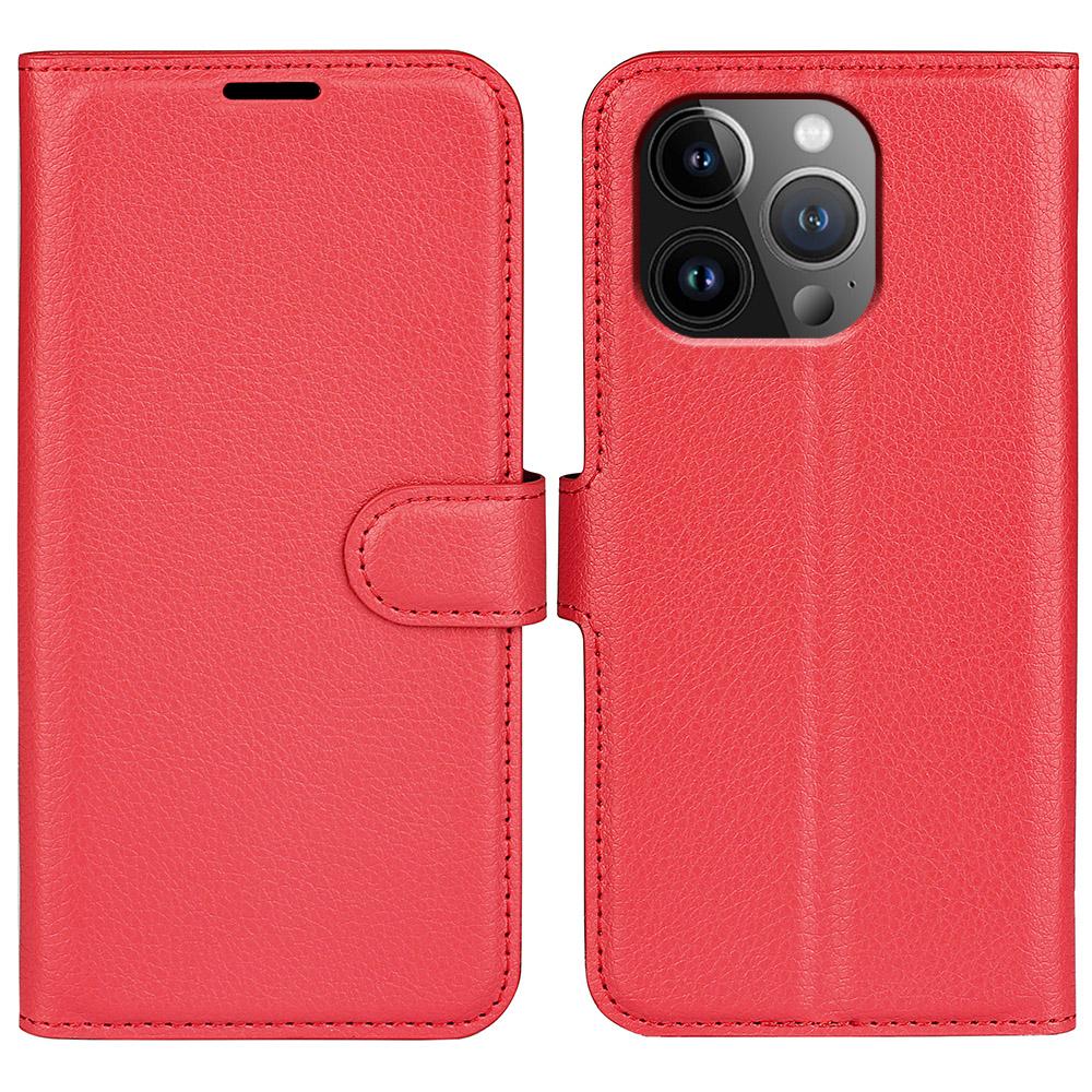 For iPhone 14 Pro Wallet Case Litchi Texture Shockproof Leather Flip Stand Phone Cover