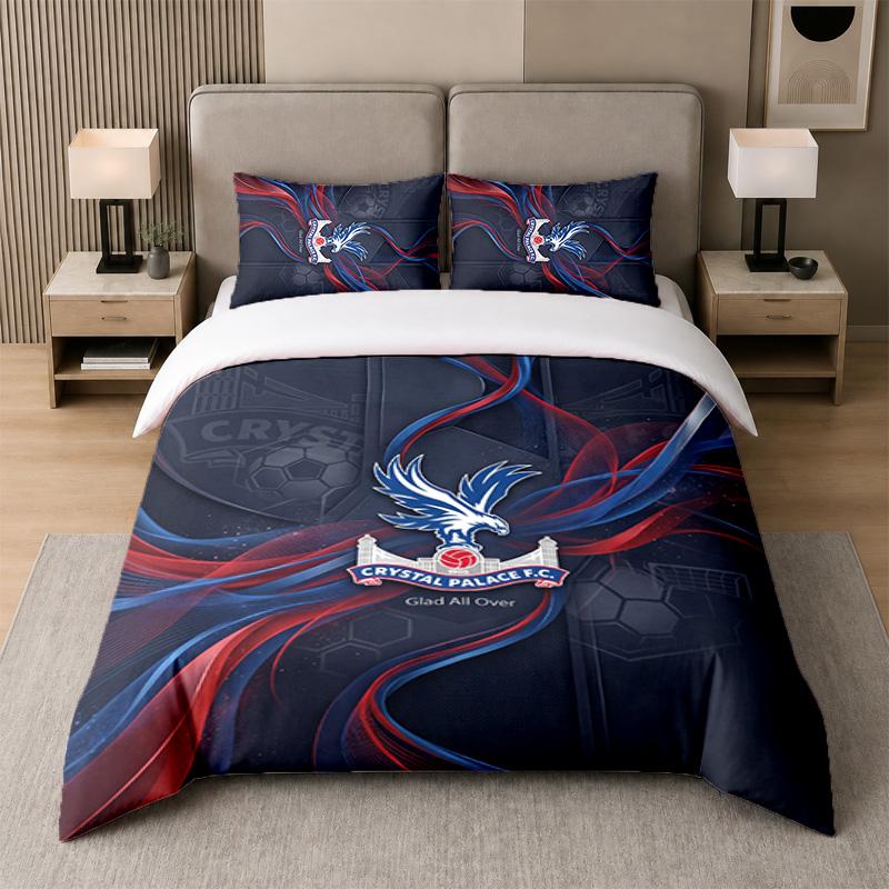3Pcs Bedding SetCrystal Palace Football Soft Bed Sheet and Two Pillowcases Home Bedroom Decor