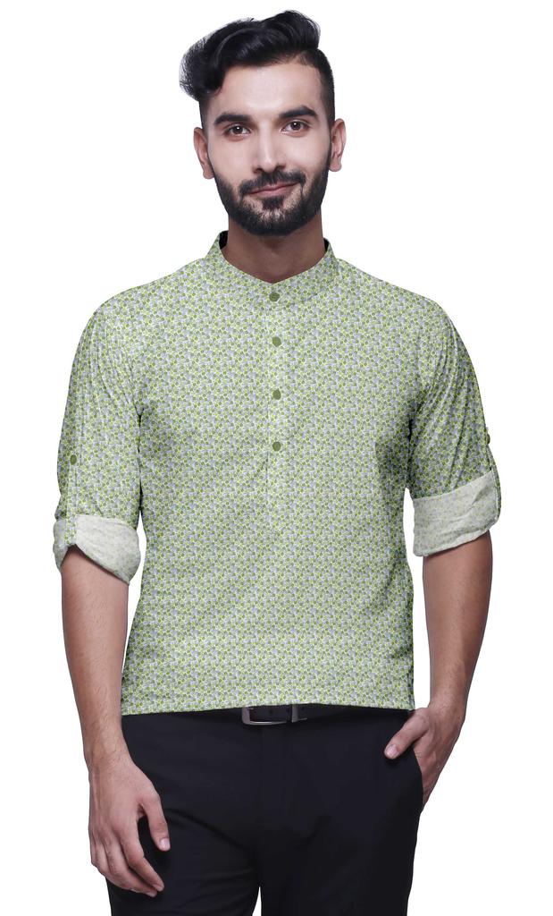 BestMan Mandarin Men CollarA  ShirtsA  Regular Fit Printed Mens Short Kurta