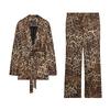 Блейзеры с поясом в стиле ретро с леопардовым принтом 8640156 Отпуск Анималистичный принт Повседневные брюки 8567156