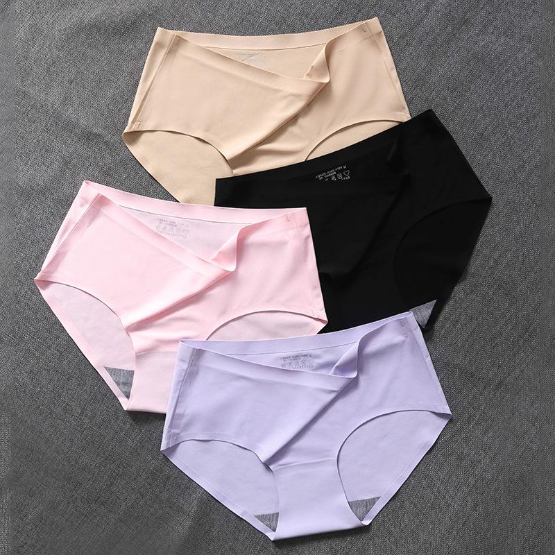 5 Pack Ice Silk Seamless Underwear Breathable Mid Waist Cotton Crotch Underwear