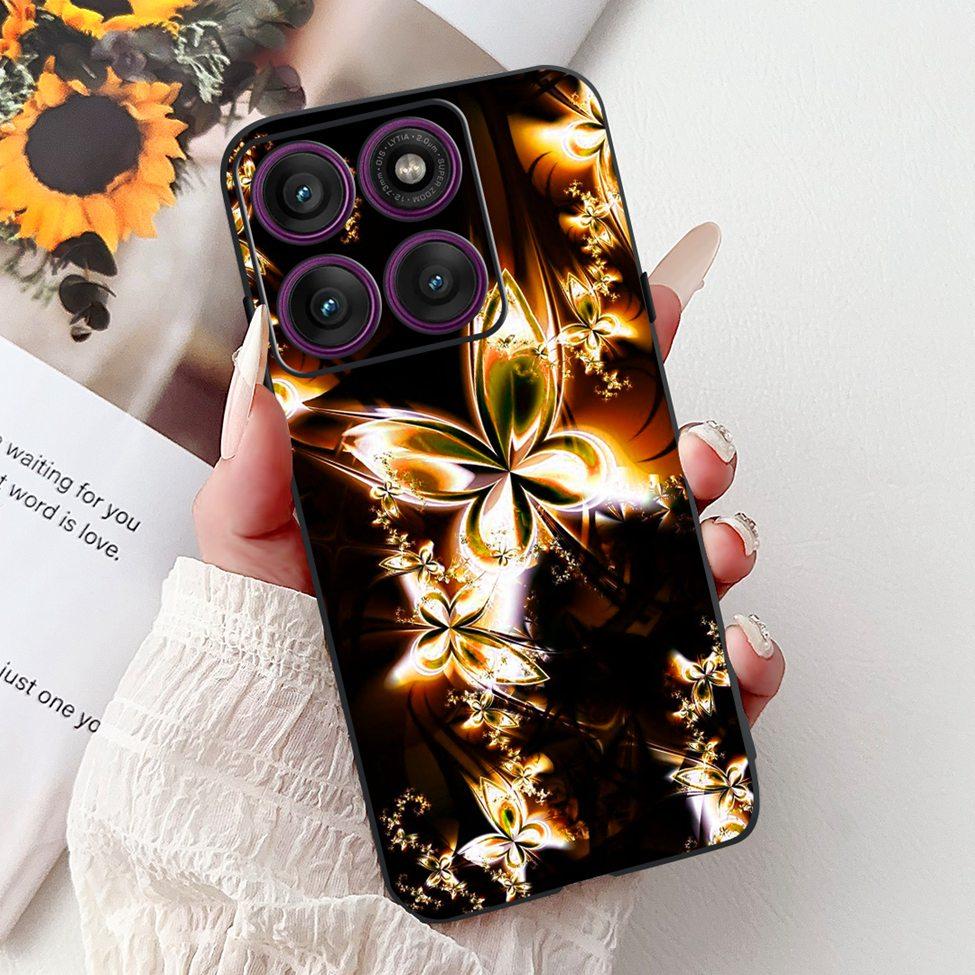 Для Motorola Edge 60Pro XT2507-1 Задняя крышка Для Motorola Edge 60 Pro Чехол Милый Мультяшный Роскошный Цветочный Рисунок Черный Силикон 6.7"