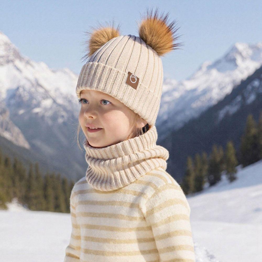 3Pcs/ Set Fleece Lined Kids Hat Scarf Gloves Set Pompom Knitted Hats  Winter Season
