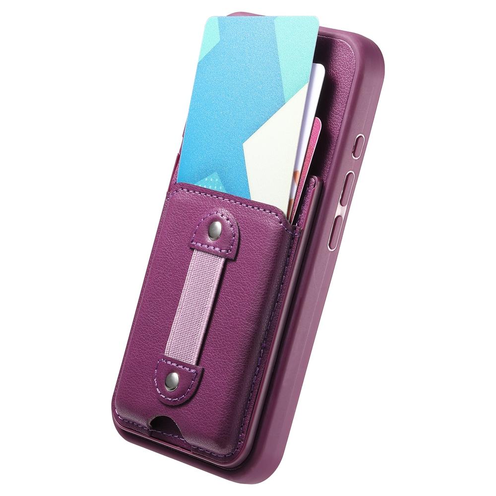 Противоскользящий чехол для телефона с эластичным ремешком на запястье и держателем для карт - Ударопрочный бампер из ТПУ + Текстурированная задняя крышка из ПУ кожи, Чехол-кошелек для iPhone/Samsung