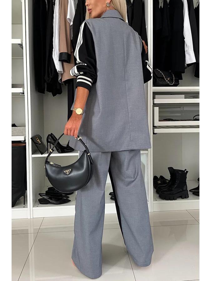 Комплект костюма пэчворк двубортный с длинным рукавом Осень/Зима 2024 - Повседневный свободный ансамбль из двух частей.