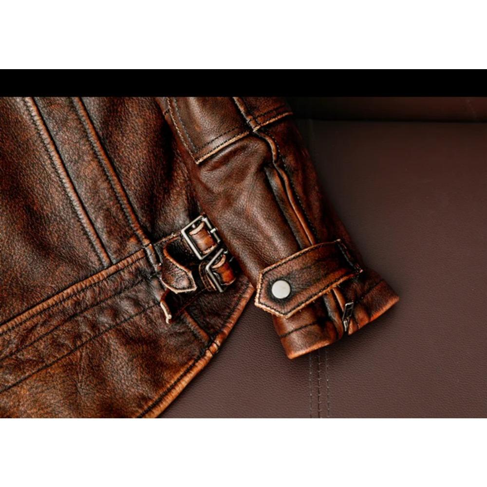 Китайский размер мужская куртка из натуральной кожи винтажная коричневая 100% воловья кожа пальто мужская тонкая модная байкерская одежда азиатский размер S-6XL M697