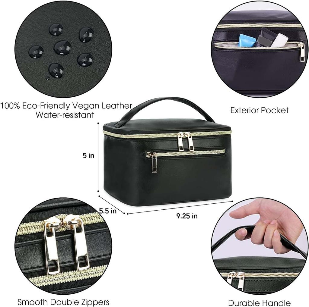 Makeup Bag, Travel Make Up Organizer Cosmetic Brush Bags Case for Women In Eco Vegan Leather, For Women Makeup Bag for Girls
