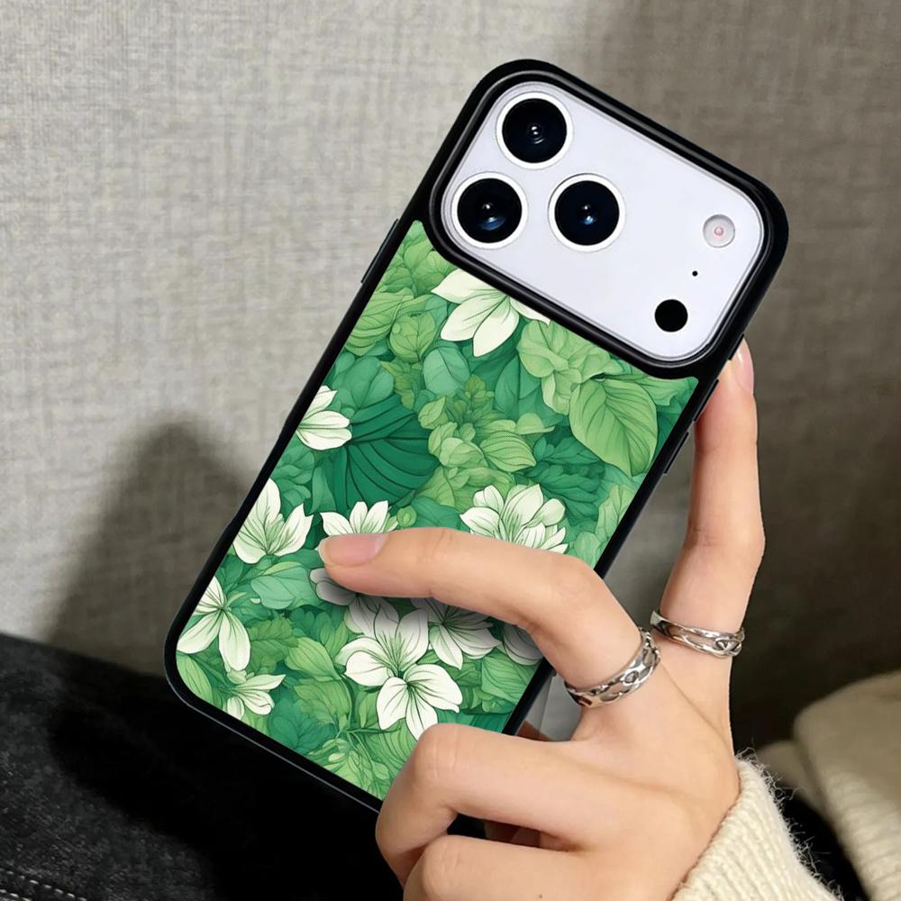 Capa Case for iPhone 17 Air 16 Pro Max 15 Plus 11 13 Mini 14 12 Back Phone Cover Flower Green Leaves