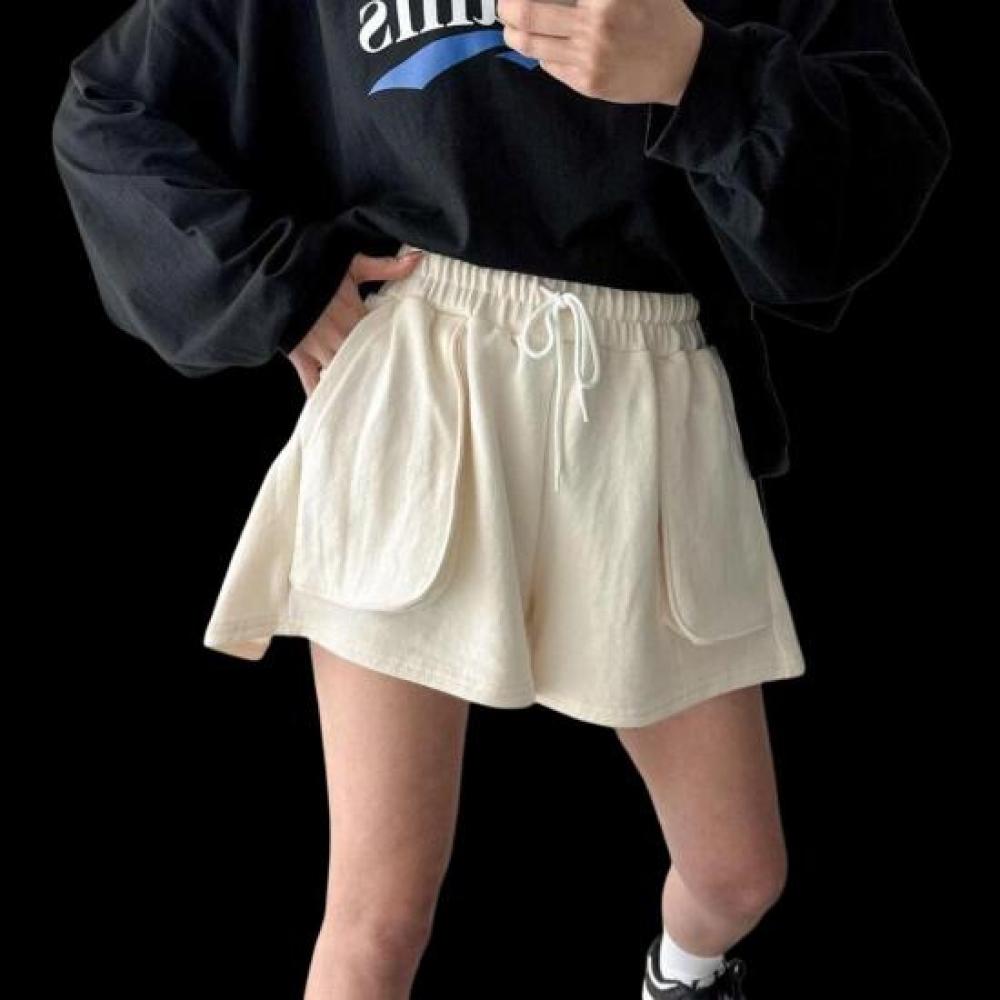 New Arrivals Open Run Women Flare Wide Waistband Cotton Shorts