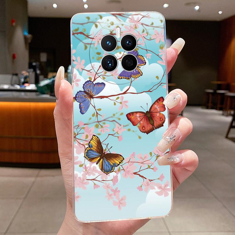 Phone Case For Huawei Mate 50 50E Butterfly Bow Protective Casing For Huawei Mate 50 Pro Transparent Soft Silicone TPU Cover