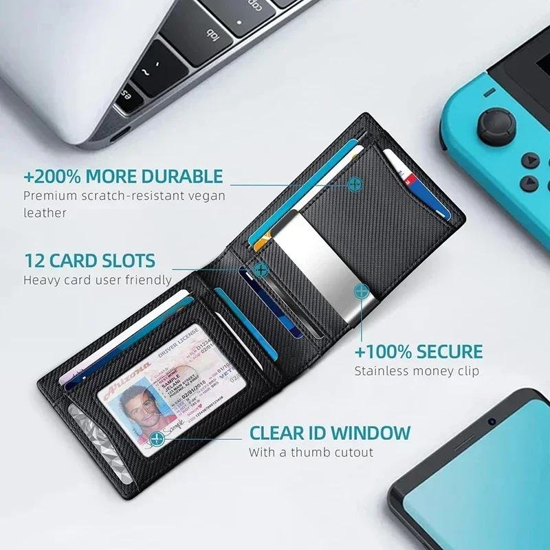 Carbon Fiber Men Wallets Money Bag Credit Card Holder Money Clip Wallet for Men Small Purse Male Billfold Black Vallet Slim