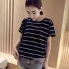 Women's T-shirt Striped O-Neck Short Sleeve T-shirt Women Loose Thin Student T-shirts Female Casual Tops