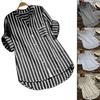 Fashion Women Vertical Stripe V Neck 3/4 Sleeve Button Loose Casual Shirt Blouse