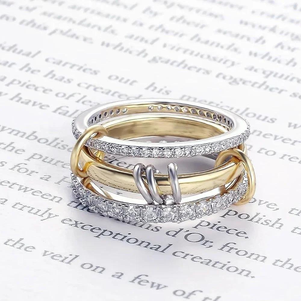 YILUOCD Gilded Stainless Steel Stackable Rings Set for Women Micro Pave 5A Cubic Zirconia Tarnish Dainty Ring Statement Jewelry