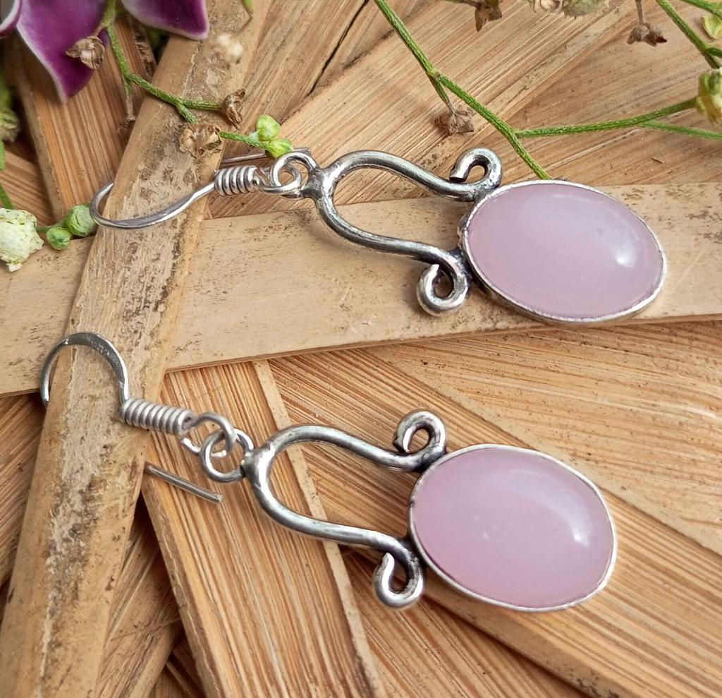 Розовый кварц, драгоценный камень, стерлинговое серебро 925 пробы, позолоченные, серьги-крючки для вечеринок, ювелирные изделия NST-J2H20346